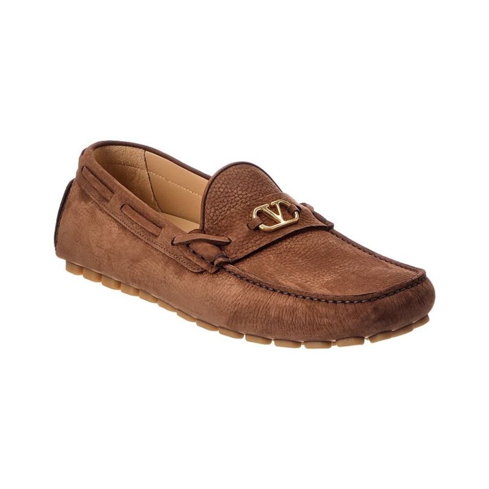 Valentino Vlogo Leather Driver, Brown